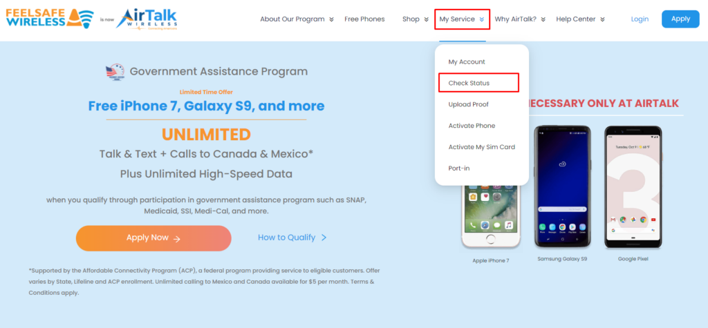 The AirTalk Wireless Application Process How To Check Lifeline Or ACP 
