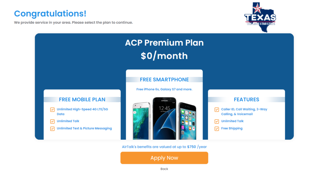 select the Lifeline & ACP Combo Plan