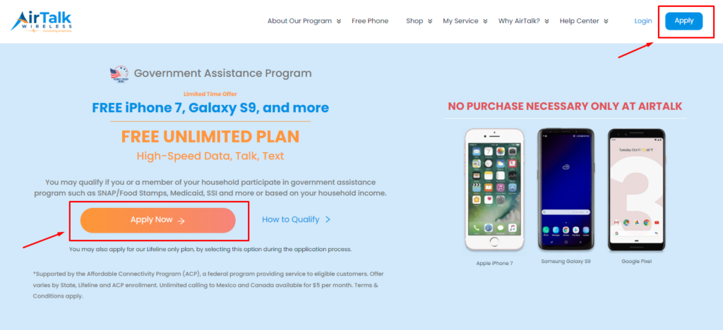 Choose apply button on AirTalk homepage